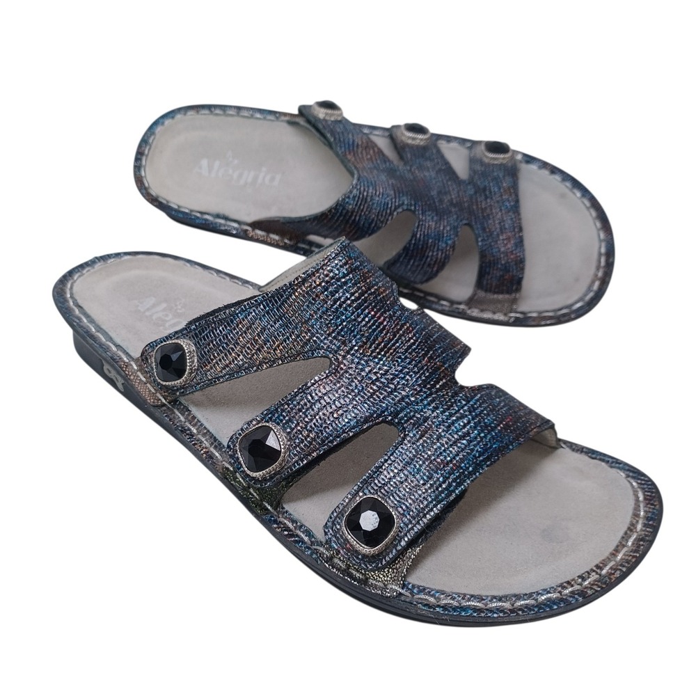 Alegria VEN292 Womens Slip On Sandals Size 40 10 Metallic Multi Color Gemstones